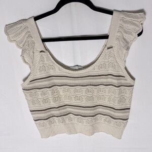 Freshman 1996 Cream Brown Cropped Knit Tank Top W Scallop Sleeves M